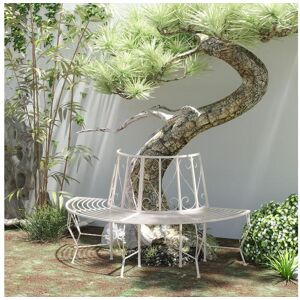 Outsunny Banc d'arbre style antique fer forgé - banc de jardin pour arbre Ø 71 cm max. - banc circulaire - métal blanc effet vieilli