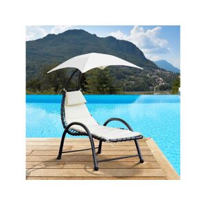 Outsunny Bain de soleil design contemporain - pare-soleil et matelas - acier polyester - dim. 1,7L x 1,18l x 1,77H m - écru noir