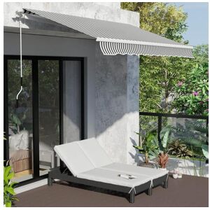 Outsunny Bain de soleil transat 2 places - grand confort - dossier inclinable multi-positions - matelas fournis crème - résine tressée 4 fils noir