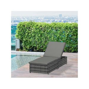 Outsunny Bain de soleil transat grand confort matelas déperlant déhoussable inclinaison réglable multi-positions résine tressée gris