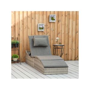 Outsunny Bain de soleil transat pliable grand confort matelas inclus inclinaison réglable multi-positions résine tressée PE polyester gris chiné