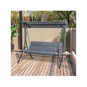 Outsunny Balancelle de jardin 3 places grand confort toit inclinaison réglable épais coussins amovibles 2 tablettes polyester métal époxy gris