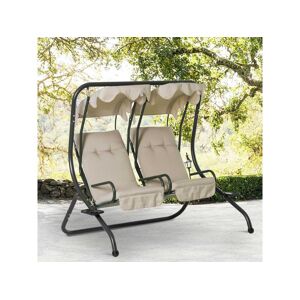 Outsunny Balancelle de jardin 2 places indépendantes 2 tablettes supports coussins assise dossier grand confort 1,7L x 1,36l x 1,7H m acier noir polyester beige