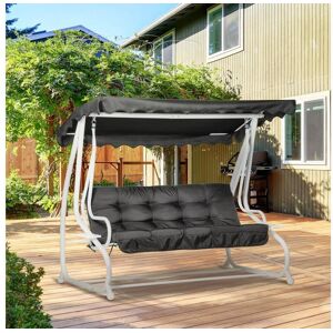 Outsunny Balancelle de jardin convertible 2 places grand confort toit inclinaison réglable coussins inclus plateaux porte-gobelets acier polyester noir