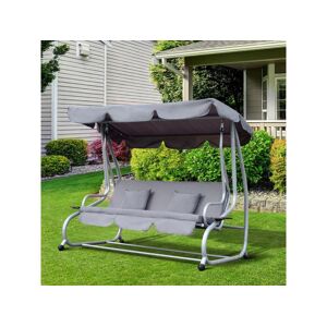 Outsunny Balancelle de jardin 3 places convertible toit inclinaison réglable 2 tablettes support 2L x 1,2l x 1,64H m métal époxy noir polyester gris