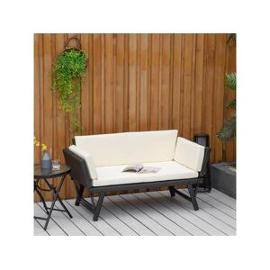 Outsunny Canapé lit de jardin extensible 3 places grand confort 4 coussins écru inclus résine tressée imitation rotin noir