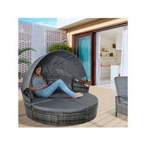 Outsunny Lit canapé de jardin modulable grand confort pare-soleil pliable 5 coussins 3 oreillers 180L x 175l x 147H cm résine tressée polyester gris