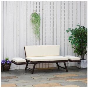 Outsunny Canapé lit de jardin extensible 3 places grand confort 4 coussins écru inclus résine tressée imitation rotin chocolat