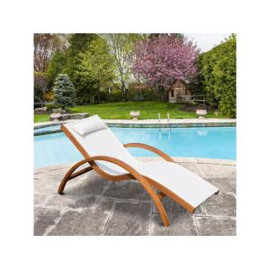 Outsunny Transat chaise longue design style tropical bois massif naturel coloris beige blanc