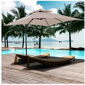 Outsunny Parasol déporté carré double toit inclinable pivotant manivelle lestage inclus dim. 2,7L x 2,7l x 2,6H m acier polyester beige