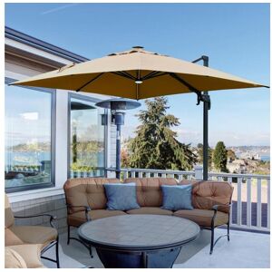 Outsunny Parasol déporté carré parasol LED inclinable pivotant 360° manivelle piètement acier dim. 3L x 3l x 2,66H m beige