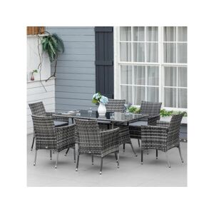 Outsunny Ensemble salon de jardin 6 personnes - grande table rectangulaire, 6 fauteuils - 6 coussins d'assise déhoussables inclus