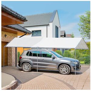 Outsunny Carport auvent pour voiture 595L x 290l x 260H m acier galvanise robuste PE haute densite blanc