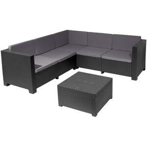 Salon de jardin en resine tressee canape dangle 5 places et table basse Anthracite MIRANGA de MYLIA