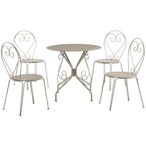 Vente-unique.com Salle a manger de jardin en metal facon fer forge : une table et 4 chaises empilables - Beige - GUERMANTES de MYLIA