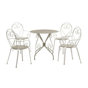 MYLIA Salle à manger de jardin en métal façon fer forgé : une table et 4 fauteuils empilables - Beige - GUERMANTES de MYLIA