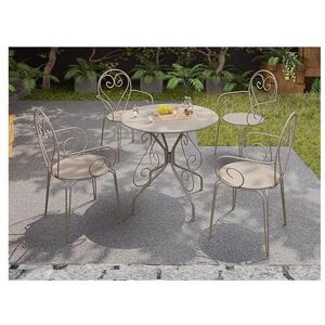 Vente-unique.com Salle a manger de jardin en metal facon fer forge : une table et 4 fauteuils empilables - Beige - GUERMANTES de MYLIA