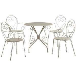 Vente-unique.com Salle a manger de jardin en metal facon fer forge : une table et 4 fauteuils empilables - Beige - GUERMANTES de MYLIA