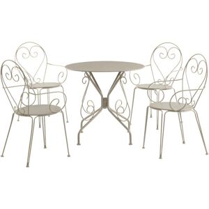 MYLIA Salle à manger de jardin en métal façon fer forgé : une table et 4 fauteuils empilables - Beige - GUERMANTES de MYLIA