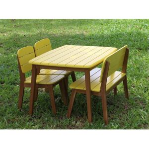 Salle a manger de jardin jaune pour enfants en acacia 2 chaises 1 banc et 1 table GOZO de MYLIA