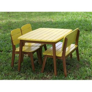 MYLIA Salle à manger de jardin jaune pour enfants en acacia : 2 chaises, 1 banc et 1 table - GOZO de MYLIA