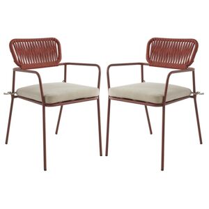 MYLIA Lot de 2 chaises de jardin en métal et corde avec accoudoirs - Terracotta - LOUSINI de MYLIA