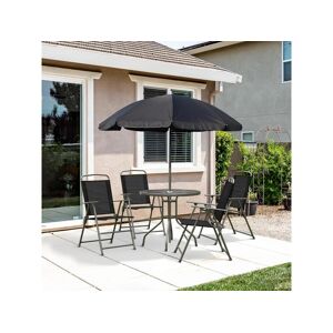 Outsunny Ensemble salon de jardin 6 pcs - table ronde + 4 chaises pliables + parasol - acier époxy café textilène polyester noir