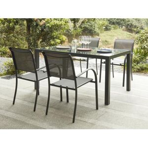 Vente-unique.com La salle a manger de jardin en aluminium : une table L.150 cm et 4 fauteuils - Gris anthracite - JOLANE de MYLIA