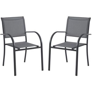 Vente-unique.com Lot de 2 fauteuils de jardin empilables en aluminium et textilene - Gris anthracite - JOLANE de MYLIA