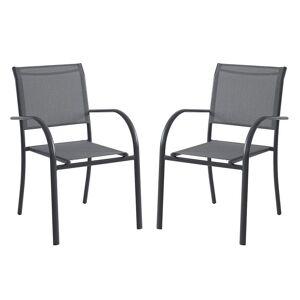 Lot de 2 fauteuils de jardin empilables en aluminium et textilène - Gris anthracite - JOLANE de MYLIA - Publicité