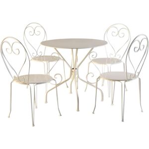 Vente-unique.com Salle a manger de jardin en metal facon fer forge : une table et 4 chaises empilables - Blanc - GUERMANTES de MYLIA