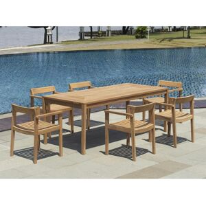 Vente-unique.com Salle a manger de jardin en teck : 1 table L.200 cm + 6 fauteuils - Naturel clair - ALLENDE de MYLIA