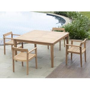 Salle à manger de jardin en teck : 1 table carrée + 4 fauteuils - Naturel clair - ALLENDE de MYLIA - Publicité
