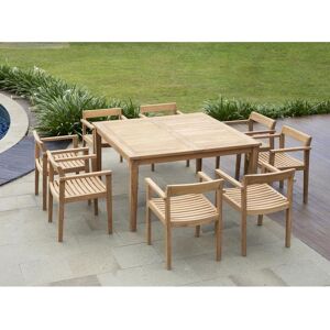 Salle à manger de jardin en teck : 1 table carrée + 8 fauteuils - Naturel clair - ALLENDE de MYLIA - Publicité