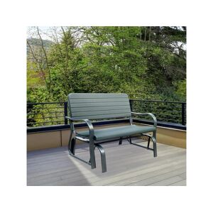 Outsunny Banc à bascule de jardin 2 places - accoudoirs, assise, dossier ergonomique - métal époxy HDPE effet grain bois vert fougère