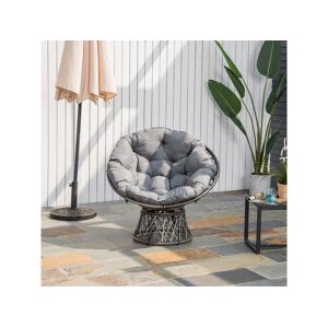 Outsunny Fauteuil rond de jardin fauteuil papasan pivotant grand confort Ø 97 x 86H cm grand coussin fourni polyester résine tressée gris