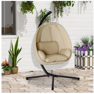 Outsunny Fauteuil suspendu de jardin - Fauteuil oeuf suspendu pliable - coussin et support inclus - métal époxy noir textilène beige