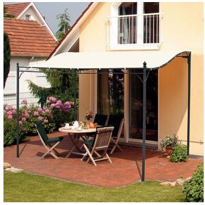 Outsunny Pergola tonnelle de jardin auvent 2,97 x 2,97 m adossable métal noir polyester anti-UV beige