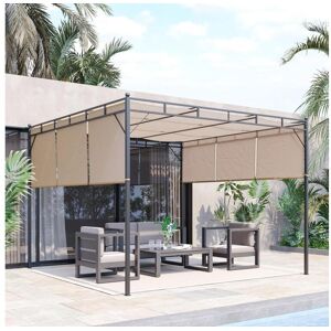 Outsunny Pergola rétractable dim. 3L x 3l x 2,2H m structure acier époxy anticorrosion noir triple toile polyester haute densité beige