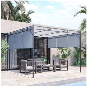 Outsunny Pergola rétractable dim. 3L x 3l x 2,2H m structure acier époxy anticorrosion noir triple toile polyester haute densité gris