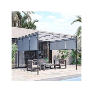 Outsunny Pergola rétractable dim. 3L x 3l x 2,2H m structure acier époxy anticorrosion noir triple toile polyester haute densité gris