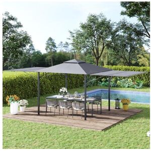 Outsunny Tonnelle pavillon de jardin 3x3 m avec double toit pour ventilation auvents reglables structure en metal tissu polyester gris