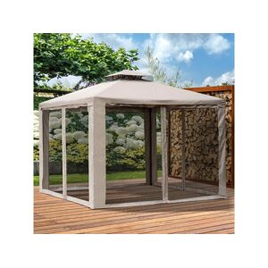 Outsunny Pavillon de jardin tonnelle barnum style colonial double toit toiles moustiquaires amovibles zippees taupe