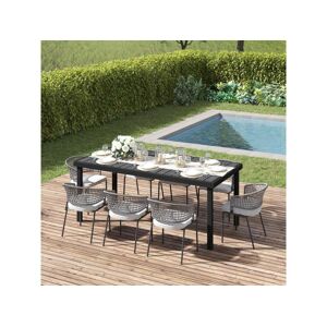 Outsunny Table de jardin rectangulaire pour 8 personnes en aluminium plateau PE à lattes aspect bois dim. 190L x 90l x 74H cm noir