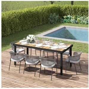 Outsunny Table de jardin rectangulaire pour 8 personnes en aluminium plateau PE à lattes aspect bois dim. 190L x 90l x 74H cm noir