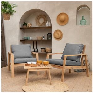 Happy Garden Salon de jardin en acacia 2 places GILI - coussins gris - HAPPY GARDEN