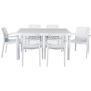 Salle a manger de jardin Table 6 fauteuils Polypropylene Blanc dolomite DIADEME de MYLIA