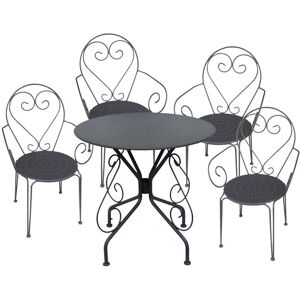 Vente-unique.com Salle a manger de jardin en metal facon fer forge : une table et 4 fauteuils empilables - Anthracite - GUERMANTES de MYLIA