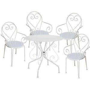 Vente-unique.com Salle a manger de jardin en metal facon fer forge : une table et 4 fauteuils empilables blancs - GUERMANTES de MYLIA