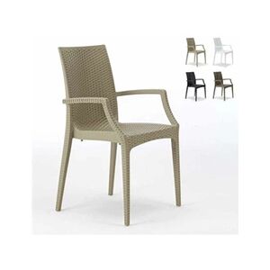 - 20 chaises de jardin accoudoirs fauteuils bar café restaurant poly rattan Bistrot Arm Grand Soleil, Couleur: Beige - Publicité